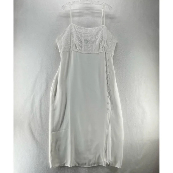 Nasty Gal Dresses & Skirts - Nasty Gal Slip Dress Size 10 Woven Button Down Broiderie Panel Side Slit White